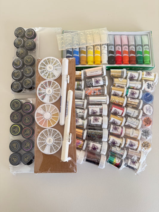 SOLD - Nail Art Pack - Foils, Glitters, Gems, Beads, Crystal Gem Moulds, Watercolour Paints...